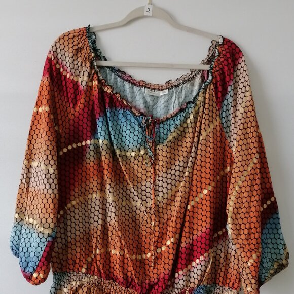 Cato Womens Multicolor Round Keyhole Neck Circle Print Blouse Top Size 26/28W - Picture 2 of 7